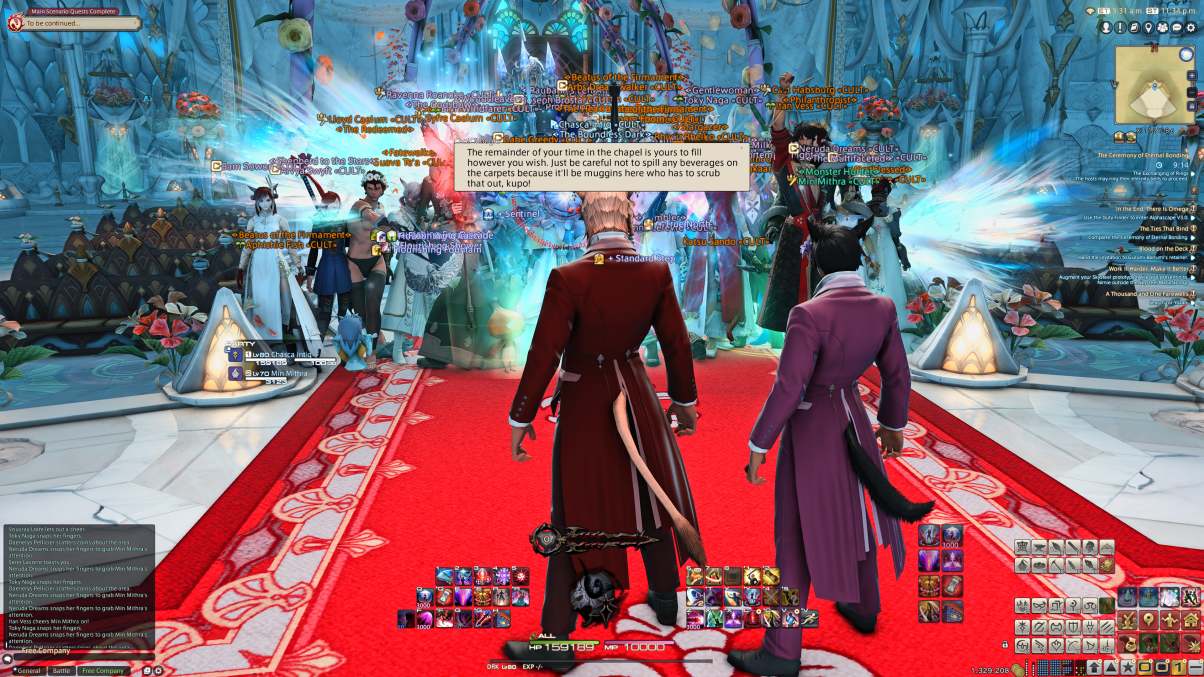 A screencap of a bunch <em>FFXIV</em> characters at an in-game wedding.